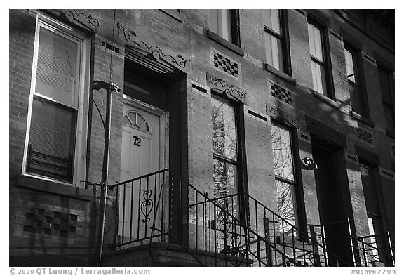 Brick townhouse, Brooklyn. New York, USA (black and white)