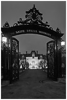 Entrance gate and Salve Regina University at night. Newport, Rhode Island, USA ( black and white)