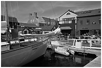 Harbor and shops. Newport, Rhode Island, USA ( black and white)