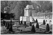 Pavilions and formal garden, The Elms. Newport, Rhode Island, USA (black and white)