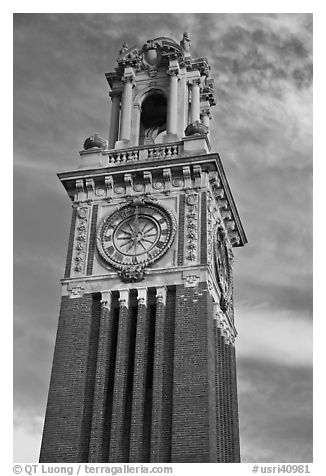 Carrie Tower, at sunset, Brown University. Providence, Rhode Island, USA (black and white)