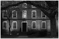 Tree and brick building at dusk, Brown University. Providence, Rhode Island, USA (black and white)