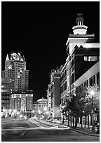 Downtown at night. Providence, Rhode Island, USA (black and white)