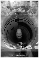Missile silo with sky reflected in glass. Minuteman Missile National Historical Site, South Dakota, USA ( black and white)