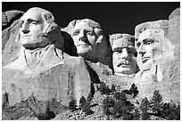 Faces of Four US Presidents carved in cliff, Mt Rushmore National Memorial. South Dakota, USA ( black and white)