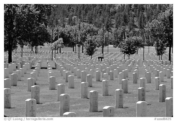 Black Hills National Cemetery. Black Hills, South Dakota, USA (black and white)