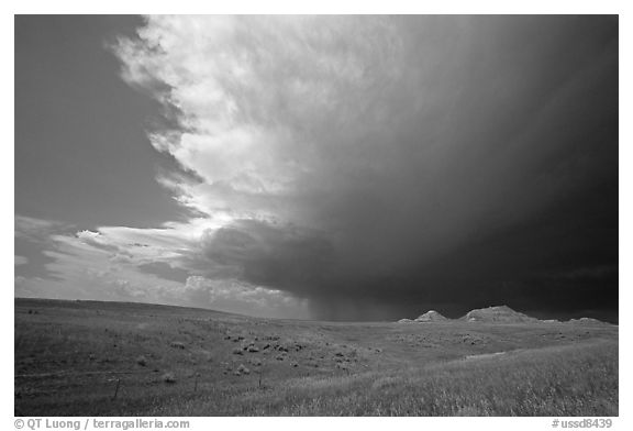 Storm cloud over prairie. South Dakota, USA (black and white)
