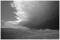 Storm cloud over prairie. South Dakota, USA (black and white)