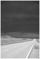 Storm cloud over road. South Dakota, USA ( black and white)