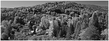 Rural autumn landscape, East Topsham. Vermont, New England, USA (Panoramic black and white)