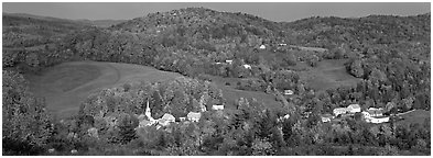 Rural autumn scenery, East Corithn. Vermont, New England, USA (Panoramic black and white)