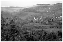 East Corinth village in fall with morning fog. Vermont, New England, USA ( black and white)