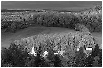 Church and houses in fall, East Corinth. Vermont, New England, USA ( black and white)