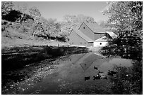 Pond and Sherbourne Farm in Hewettville. Vermont, New England, USA ( black and white)
