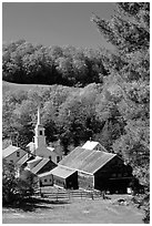 Church and barn,  East Corinth. Vermont, New England, USA ( black and white)