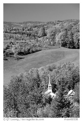 Church of East Corinth among trees in autumn color. Vermont, New England, USA
