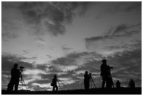Photographers at sunrise near Jenne Farm. Vermont, New England, USA (black and white)