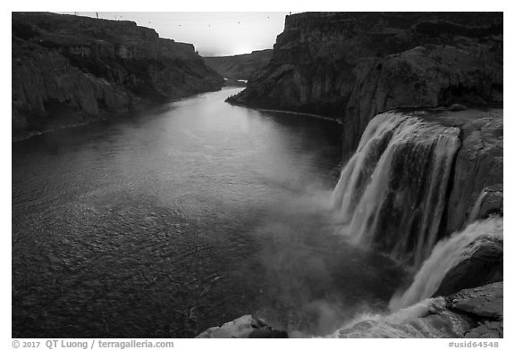 Shoshone Falls and Snake River at sunset. Idaho, USA (black and white)