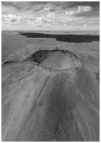 Aerial view of Bear Den Butte cinder cone. Craters of the Moon National Monument and Preserve, Idaho, USA ( black and white)