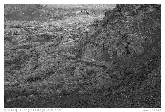 Hardened lava flow inside North Crater. Craters of the Moon National Monument and Preserve, Idaho, USA (black and white)