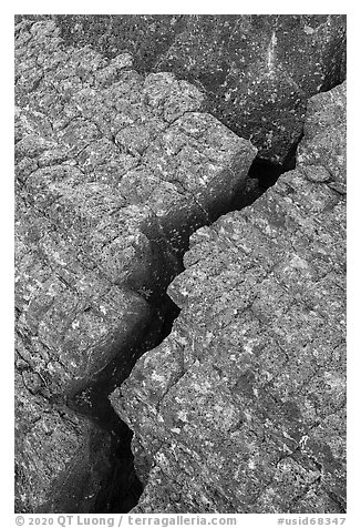 Close-up of crack in lava. Craters of the Moon National Monument and Preserve, Idaho, USA (black and white)