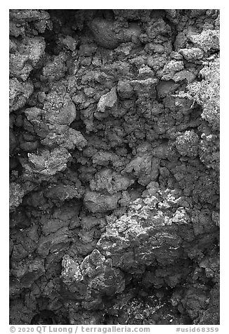 Close-up of red and purple lava rocks with lichens. Craters of the Moon National Monument and Preserve, Idaho, USA (black and white)