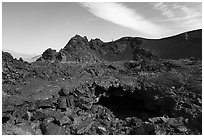 Lava tube opening inside North Crater. Craters of the Moon National Monument and Preserve, Idaho, USA ( black and white)