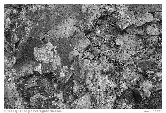 Close-up of cracked lava with blue tints of the Blue Dragon flow. Craters of the Moon National Monument and Preserve, Idaho, USA (black and white)
