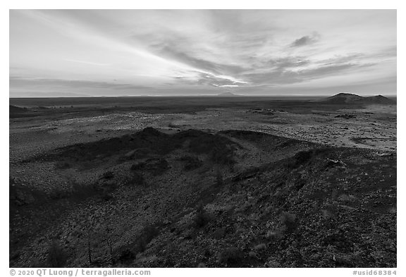 Sunrise from Echo Crater. Craters of the Moon National Monument and Preserve, Idaho, USA (black and white)