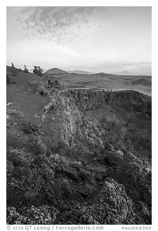 Echo Crater and Big Cinder Butte. Craters of the Moon National Monument and Preserve, Idaho, USA (black and white)