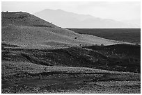 Crescent Butte, lava flows and King Mountain. Craters of the Moon National Monument and Preserve, Idaho, USA ( black and white)