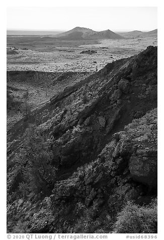 Slopes of Echo Crater and Watchman cinder cone. Craters of the Moon National Monument and Preserve, Idaho, USA (black and white)
