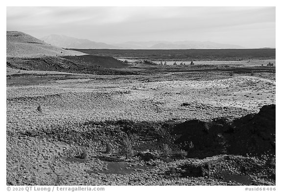 Plain with lava flows. Craters of the Moon National Monument and Preserve, Idaho, USA (black and white)