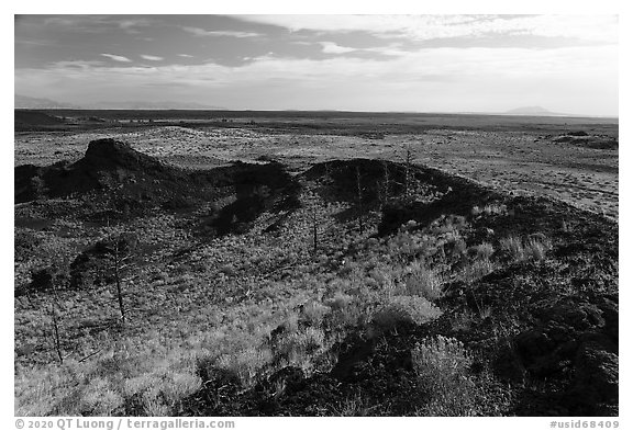 Collapsed side of Echo Crater. Craters of the Moon National Monument and Preserve, Idaho, USA (black and white)