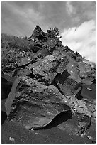 Basalt rocks with lichen. Craters of the Moon National Monument and Preserve, Idaho, USA ( black and white)
