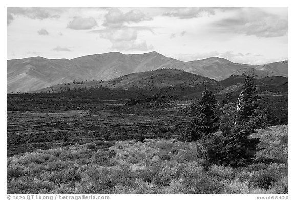 Blue Dragon Flow and Big Sink. Craters of the Moon National Monument and Preserve, Idaho, USA (black and white)