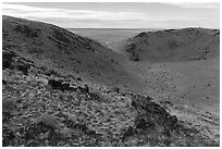 Bear Den Butte with breach in crater. Craters of the Moon National Monument and Preserve, Idaho, USA ( black and white)