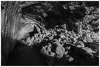 Bear Trap Cave lava tube. Craters of the Moon National Monument and Preserve, Idaho, USA ( black and white)