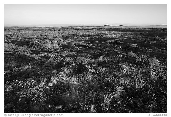 Wapi Flow at sunrise. Craters of the Moon National Monument and Preserve, Idaho, USA (black and white)