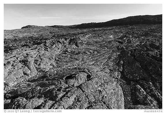 Wapi Flow Lava cascading from Pilar Butte. Craters of the Moon National Monument and Preserve, Idaho, USA (black and white)