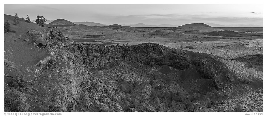 Echo Crater at dawn. Craters of the Moon National Monument and Preserve, Idaho, USA (black and white)