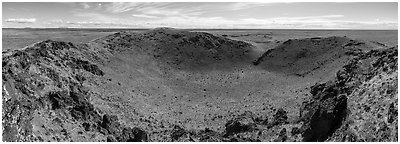 Bear Den Butte. Craters of the Moon National Monument and Preserve, Idaho, USA (Panoramic black and white)