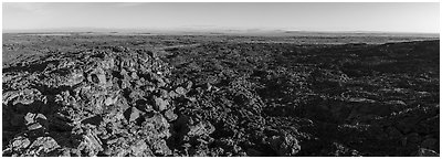 Pilar Butte. Craters of the Moon National Monument and Preserve, Idaho, USA (Panoramic black and white)