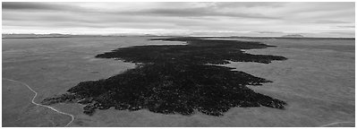 Aerial view of Grassy Lava Flow and Laidlaw kapuka. Craters of the Moon National Monument and Preserve, Idaho, USA (Panoramic black and white)