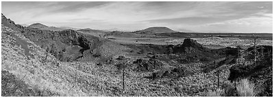 Echo Crater walls and Crescent Butte. Craters of the Moon National Monument and Preserve, Idaho, USA (Panoramic black and white)