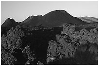 Lava and cinder cones, sunrise, Craters of the Moon National Monument. Idaho, USA ( black and white)
