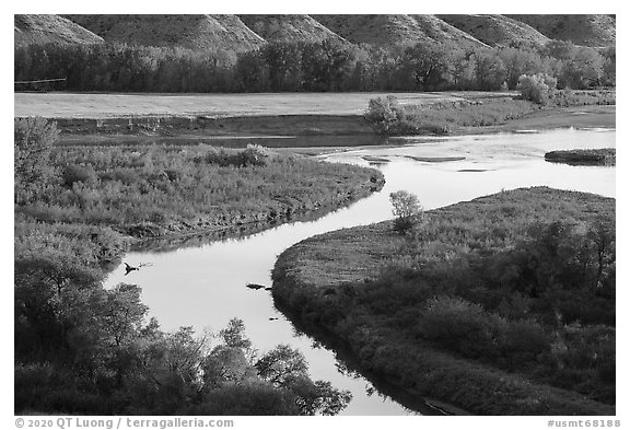 Arm of the Missouri River and the Marias River. Upper Missouri River Breaks National Monument, Montana, USA (black and white)