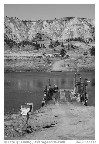 McClelland Stafford Ferry. Upper Missouri River Breaks National Monument, Montana, USA (black and white)