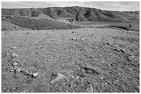 Teepee ring and hill, Little Sandy. Upper Missouri River Breaks National Monument, Montana, USA ( black and white)
