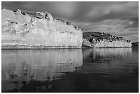 White cliffs dropping straight into river. Upper Missouri River Breaks National Monument, Montana, USA ( black and white)